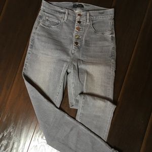 Grey High Waist Button Fly Jeans